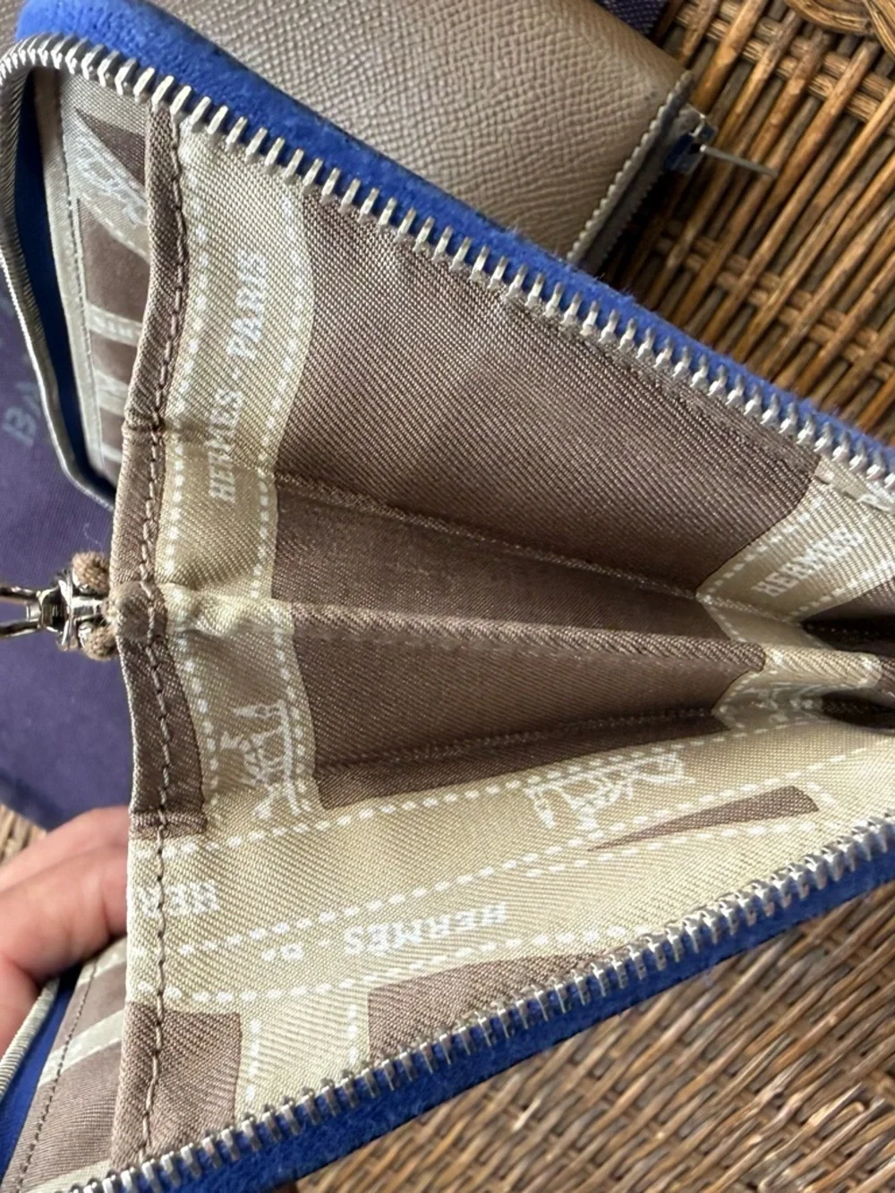 HERMES Blue Leather Zip Wallet Clutch - Picture 5 of 13